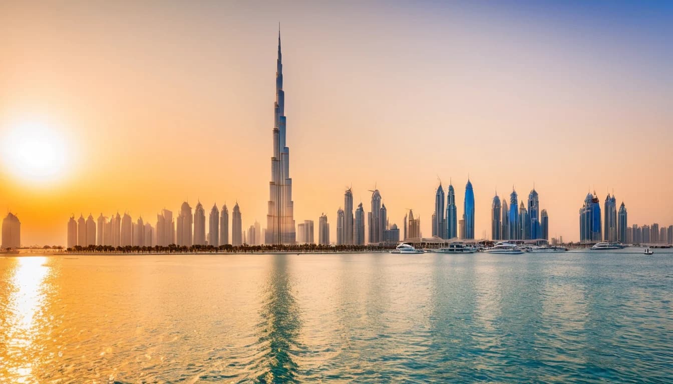 Skyline de Dubaï au coucher du soleil