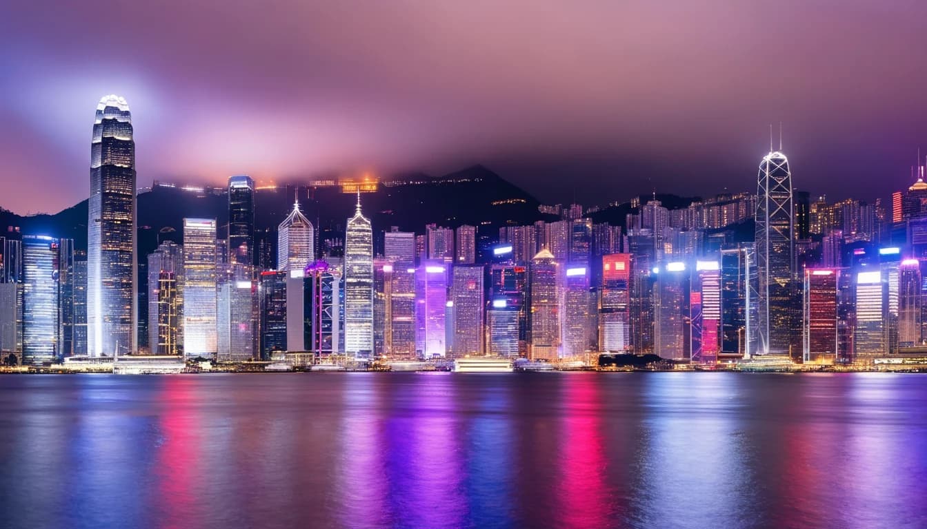 Skyline de Hong Kong et son port de nuit